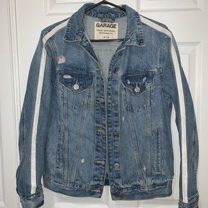 Boyfriend Jean Jacket w/ Stripe on Sleeve